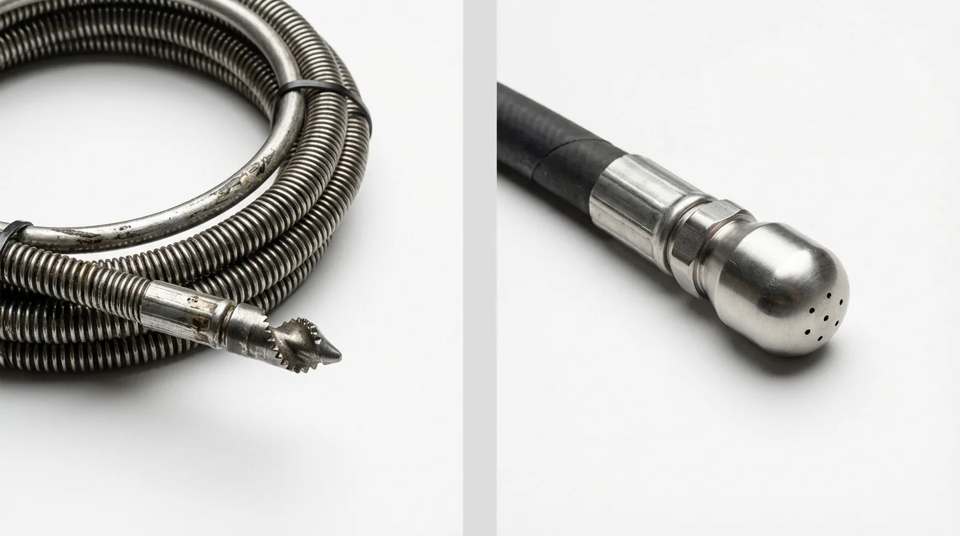 Drain snake cable and hydro jetting nozzle used for drain cleaning in Fulda, MN